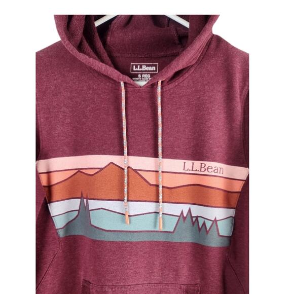 L.L.Bean Cozy Camp Hoodie Sweatshirt Small Burgundy Mountain Scene - Picture 4 of 7